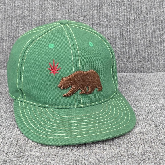 Grassroots California Other - Grassroots Hat Cap Fitted 7 3/8 Green Bear Weed Leaf Baseball Satin Lined‎ Mens